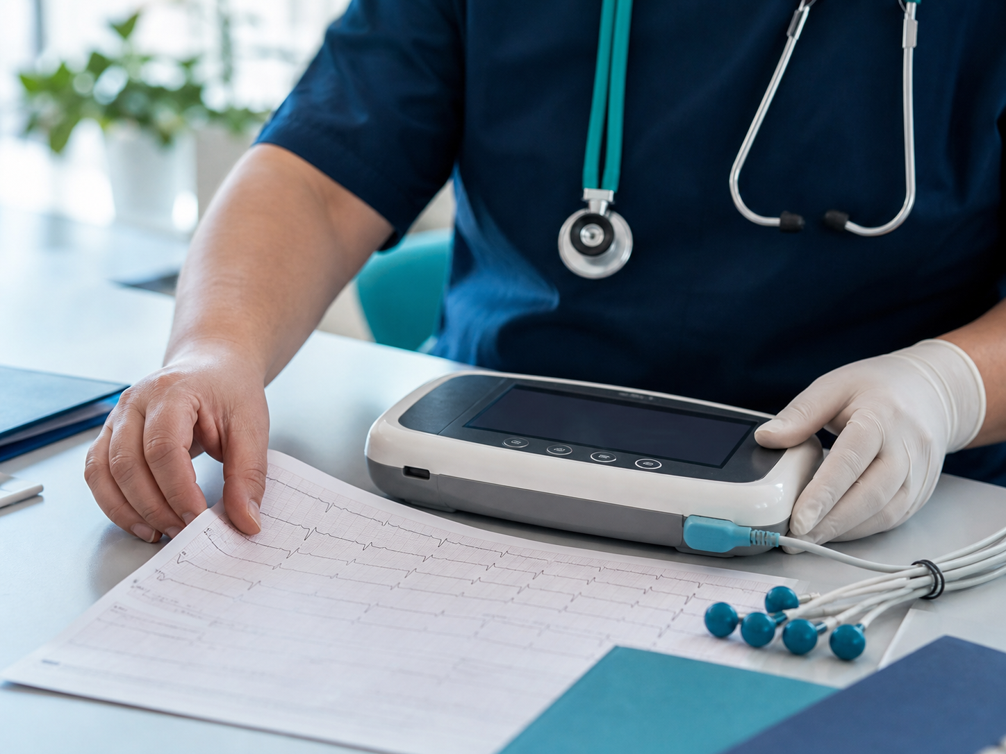 EKG cihazı ve kalp ritmi çıktısı yakın planı